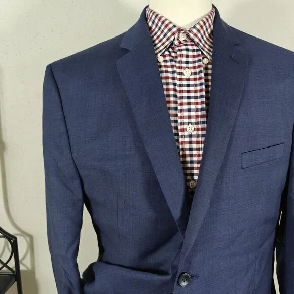 Perry Ellis Men's Sport Coat Blazer‎ Two Button Navy Blue Wool Poly Slim Fit 46L